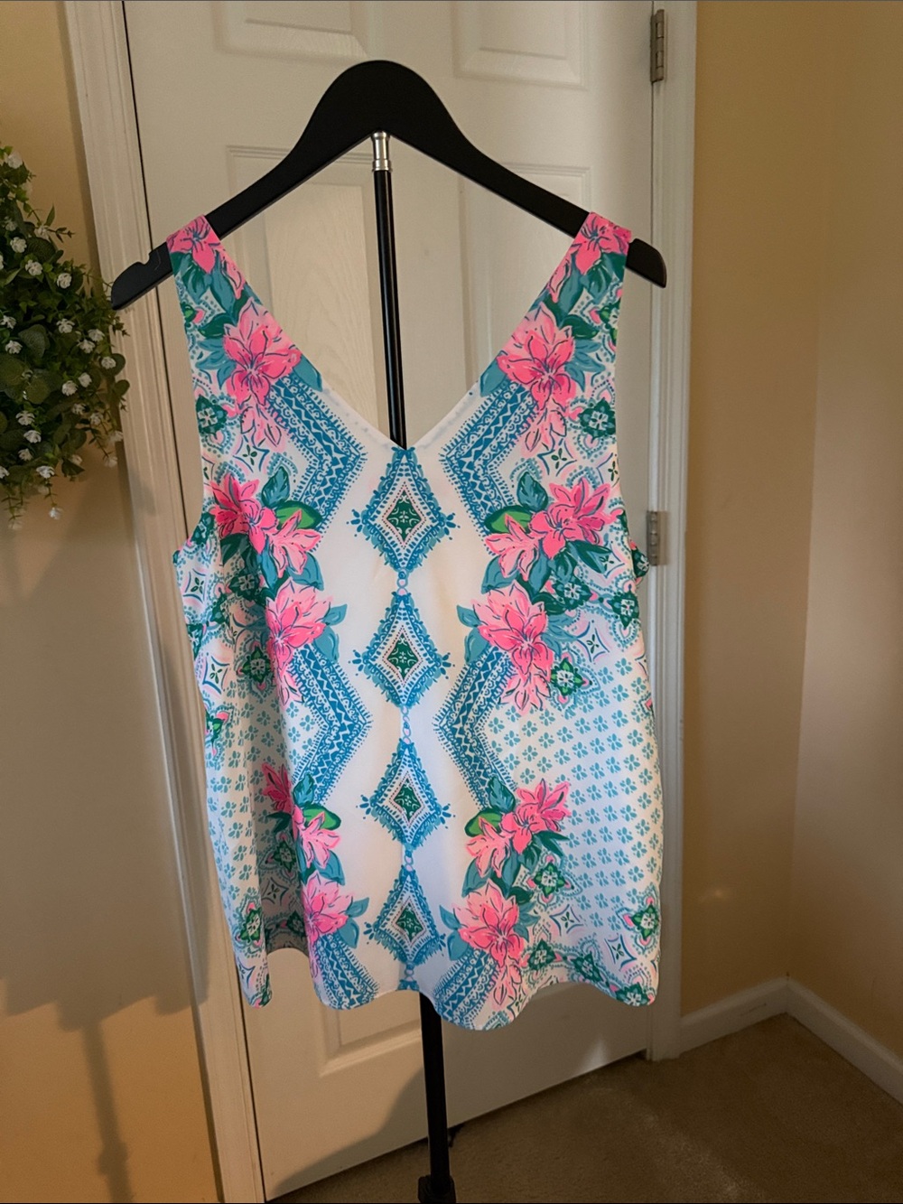 Lilly Pulitzer Pink Floral & Teal Pattern V-Neck